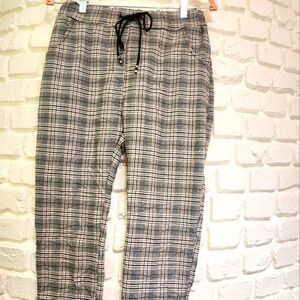 NT By Amati Black Yellow Plaid Elastic Waist Pants Made In Italy NEW One Sz